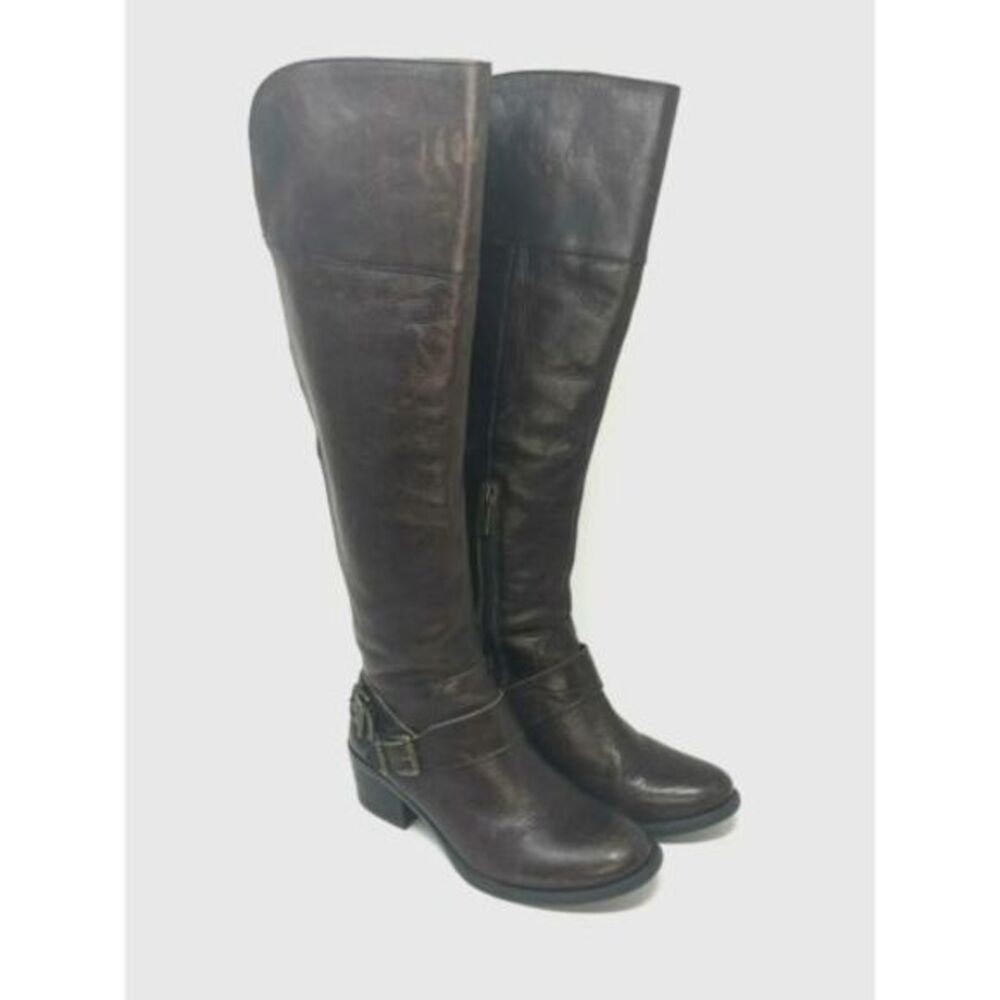 Vince Camuto Bethany Knee High Equestrian Boots Size 6M Brown Distressed Leather